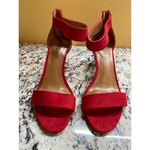 Style & Co  Ankle Strap Heels 7W Red Suede Paycee Block Sandals Date Night